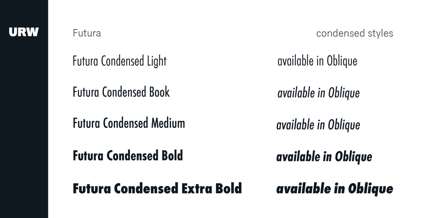 URW Futura D ExtraBold Condensed Oblique Font preview